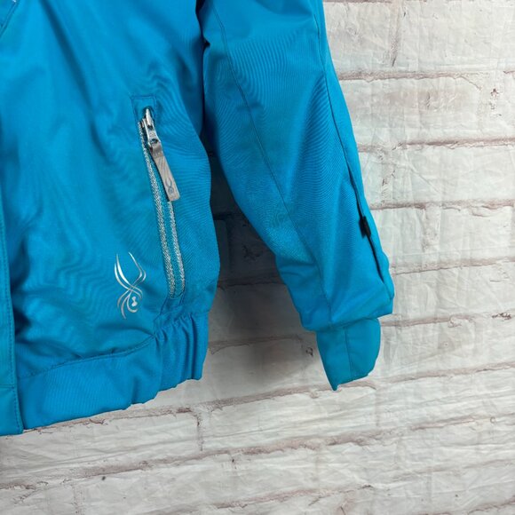 Spyder Girls Youth 8 Blue Lola Fur Lined Hooded Winter Ski Snow Jacket - Picture 8 of 13